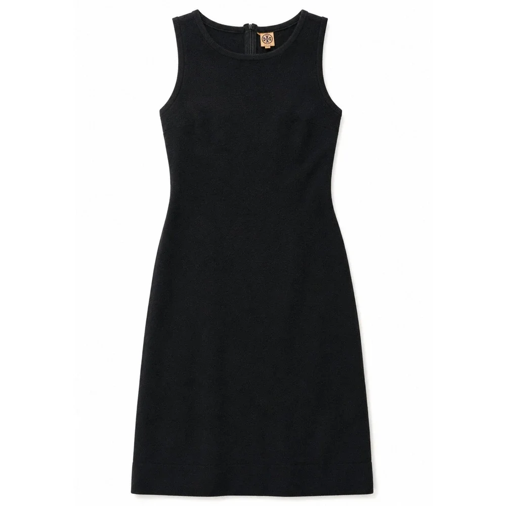 Tory Burch Shift Dress Size S Black Wool Sleeveless  Round Neck LBD Quiet Luxury